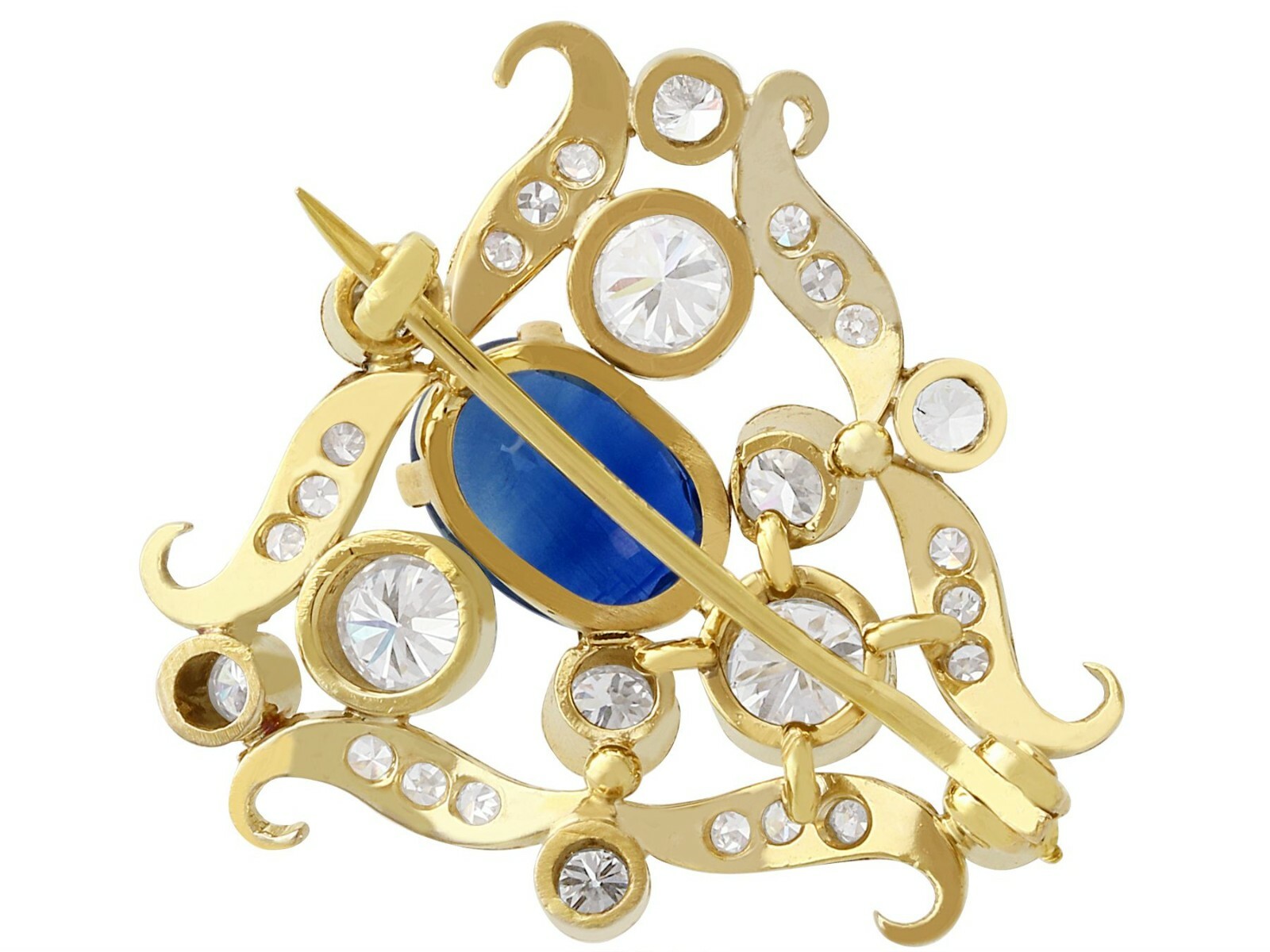 1.53 ct Sapphire and 1ct Diamond, 18ct Yellow Gold Brooch – Antique Circa 1920