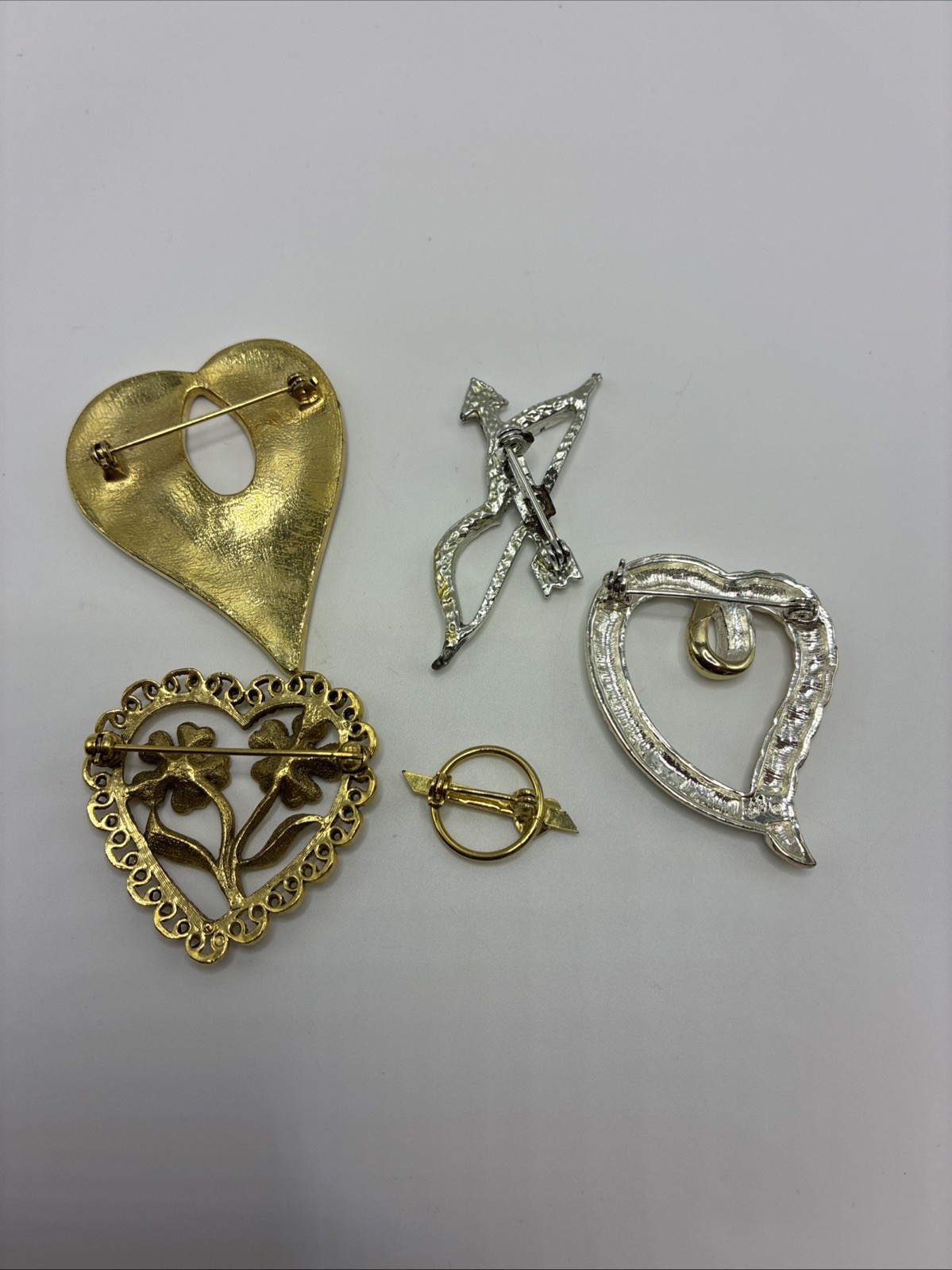 Brooch Lot Hearts Vintage Rhinestone Enamel Love Flowers Cottage Grandma Core