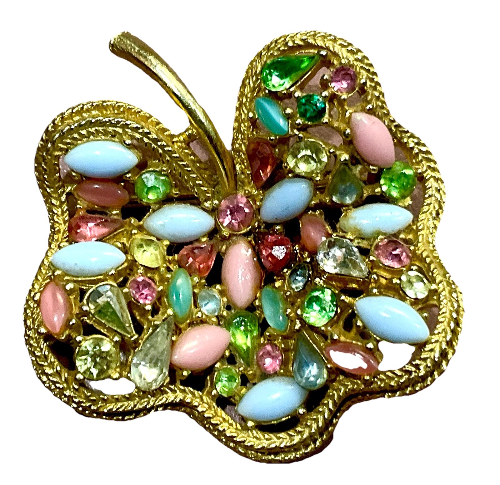 Vintage ART Multi Colored Brooch Pastels Rhinestones Cabochons