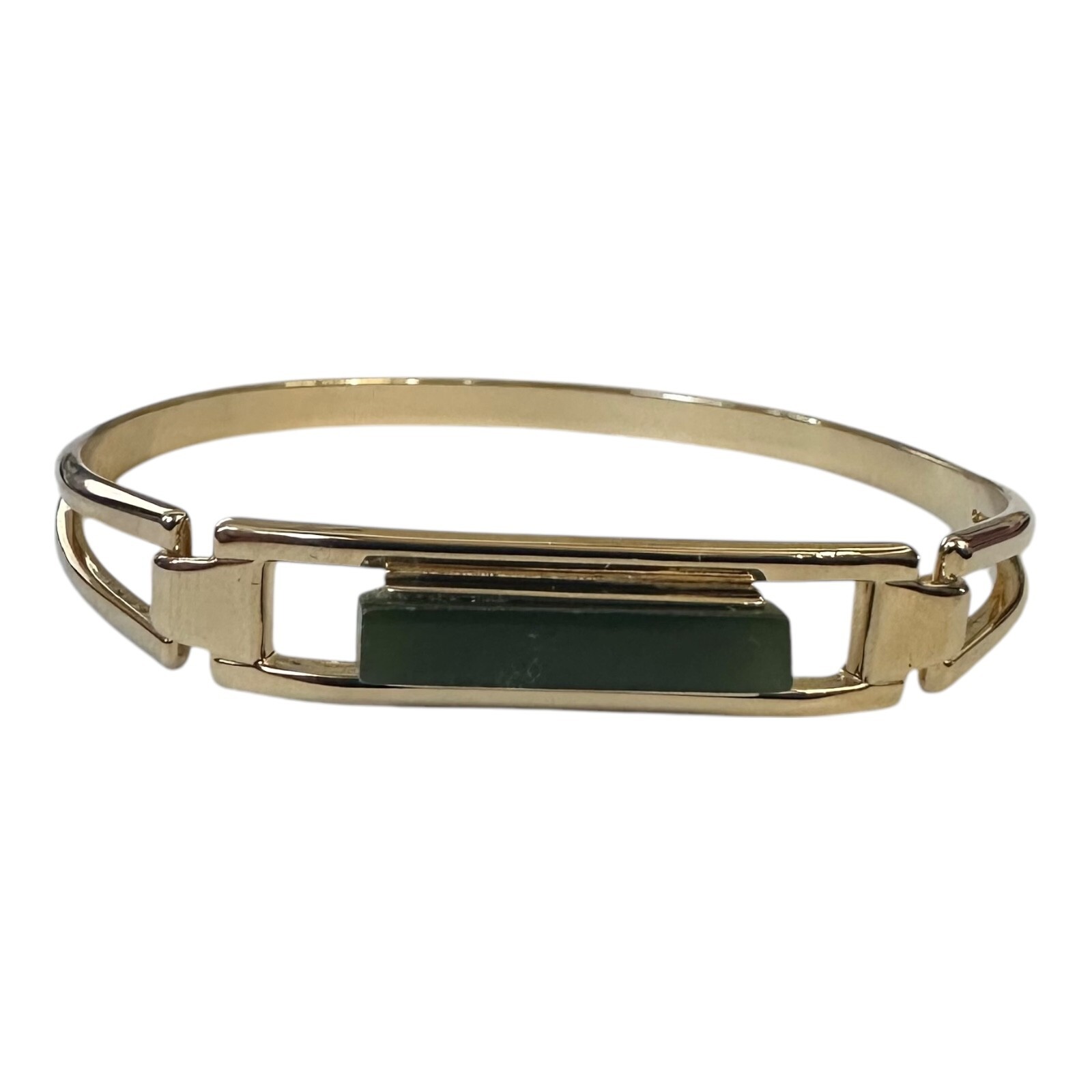 Vintage 1978 Avon Treasured Genuine Jade Bar Hinged Bangle Bracelet 6¼” Goldtone