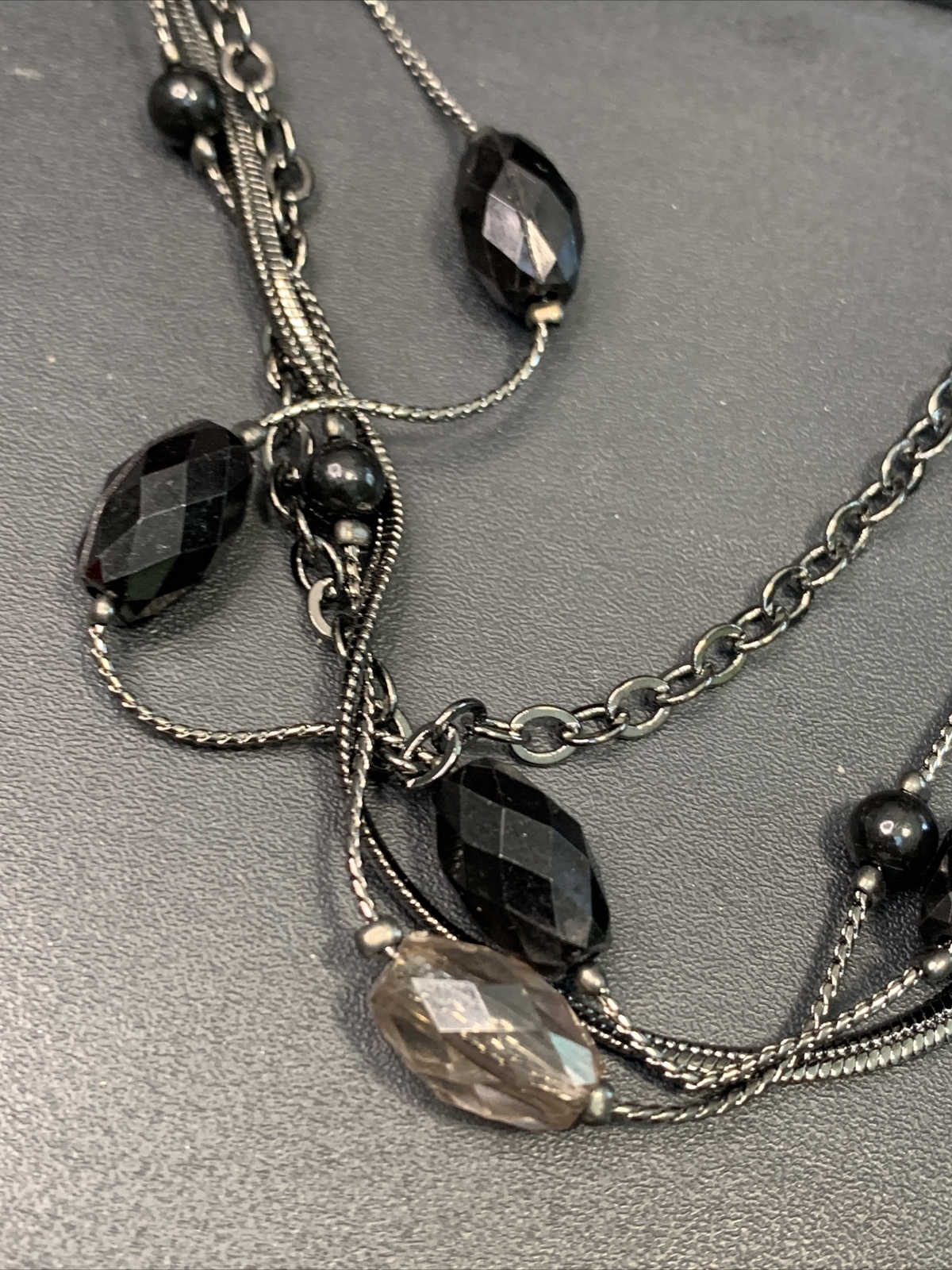 Black beaded long sweater necklace gunmetal gray￼necklace 40” 4 Strand