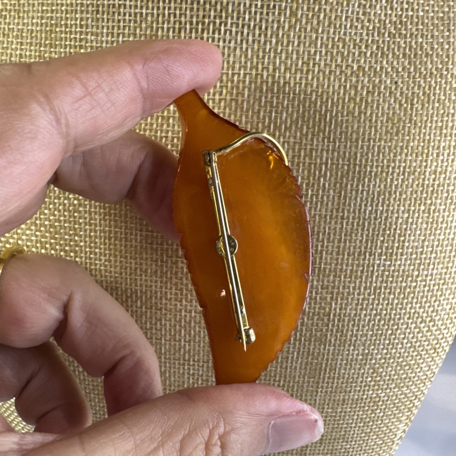 Rare Lovely Vintage Natural Amber Twig Leaf Brooch Pin