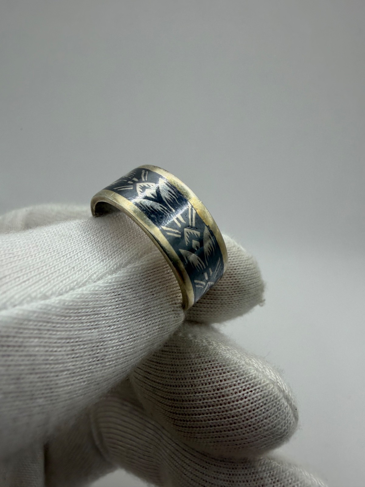 Vintage 875 Silver Ring Northern Niello USSR Size 8.5 Ethnic Band – 6.26g