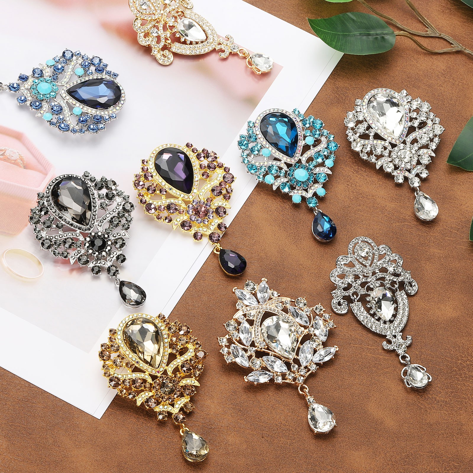 1 Pcs Large Rhinestone Brooch for Women, Silver(3.5×2.5 Inch)