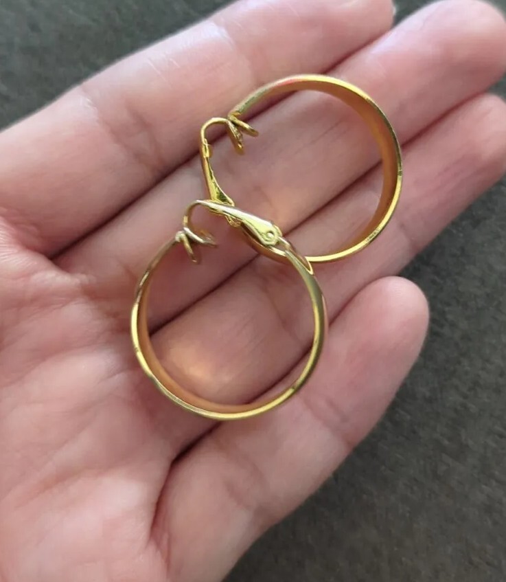 Vintage Hinge Clip on Gold Plate Metal – Wide Hoop Earrings