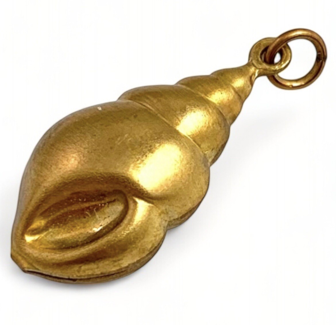 Vintage Charm Seashell Nautilus Snail Shell Brass Metal Pendant Beachy Jewelry