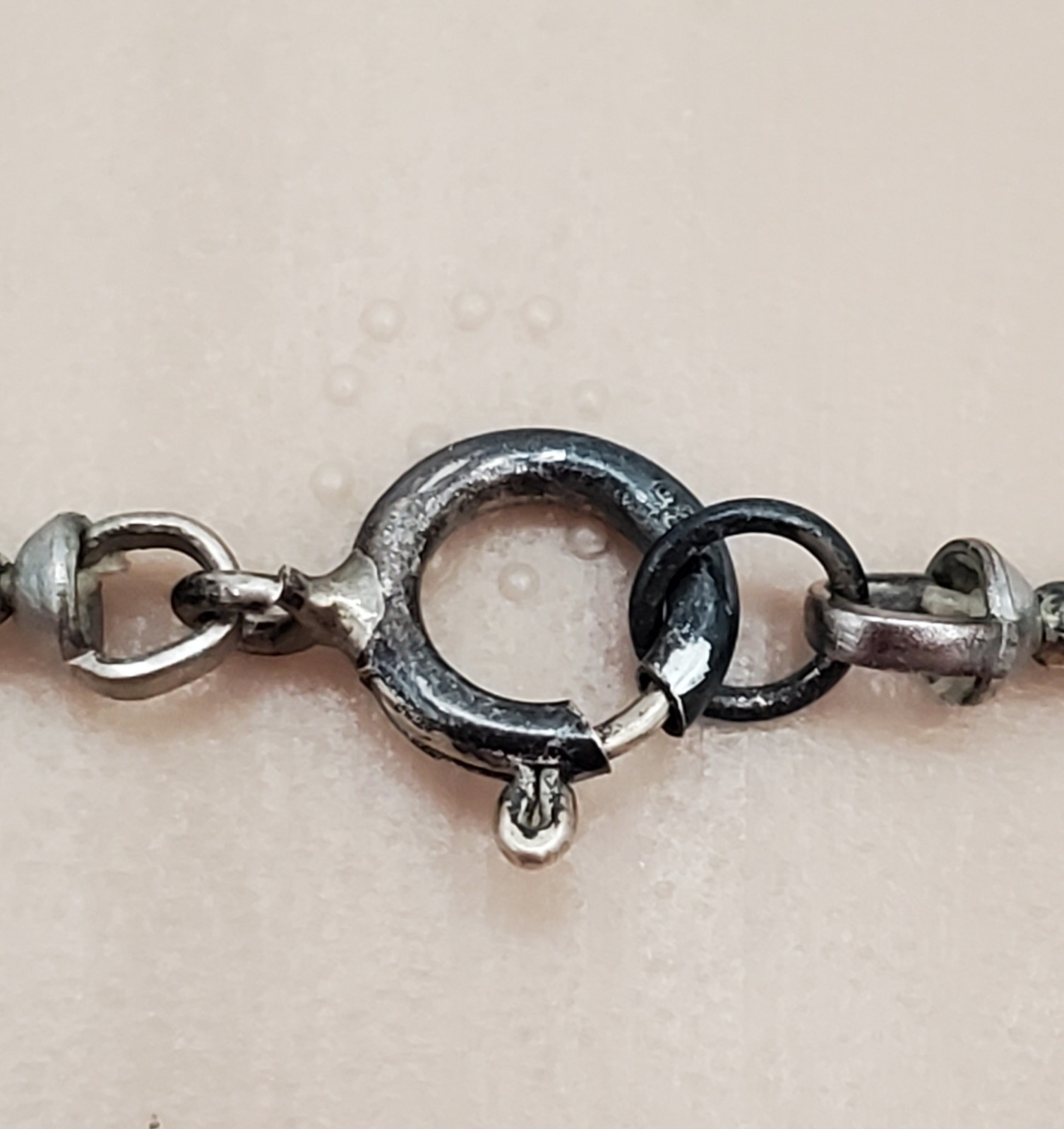 VTG 925 Peacock Pearl Necklace 16in Sterling Silver Bar Links 7g Gray Station