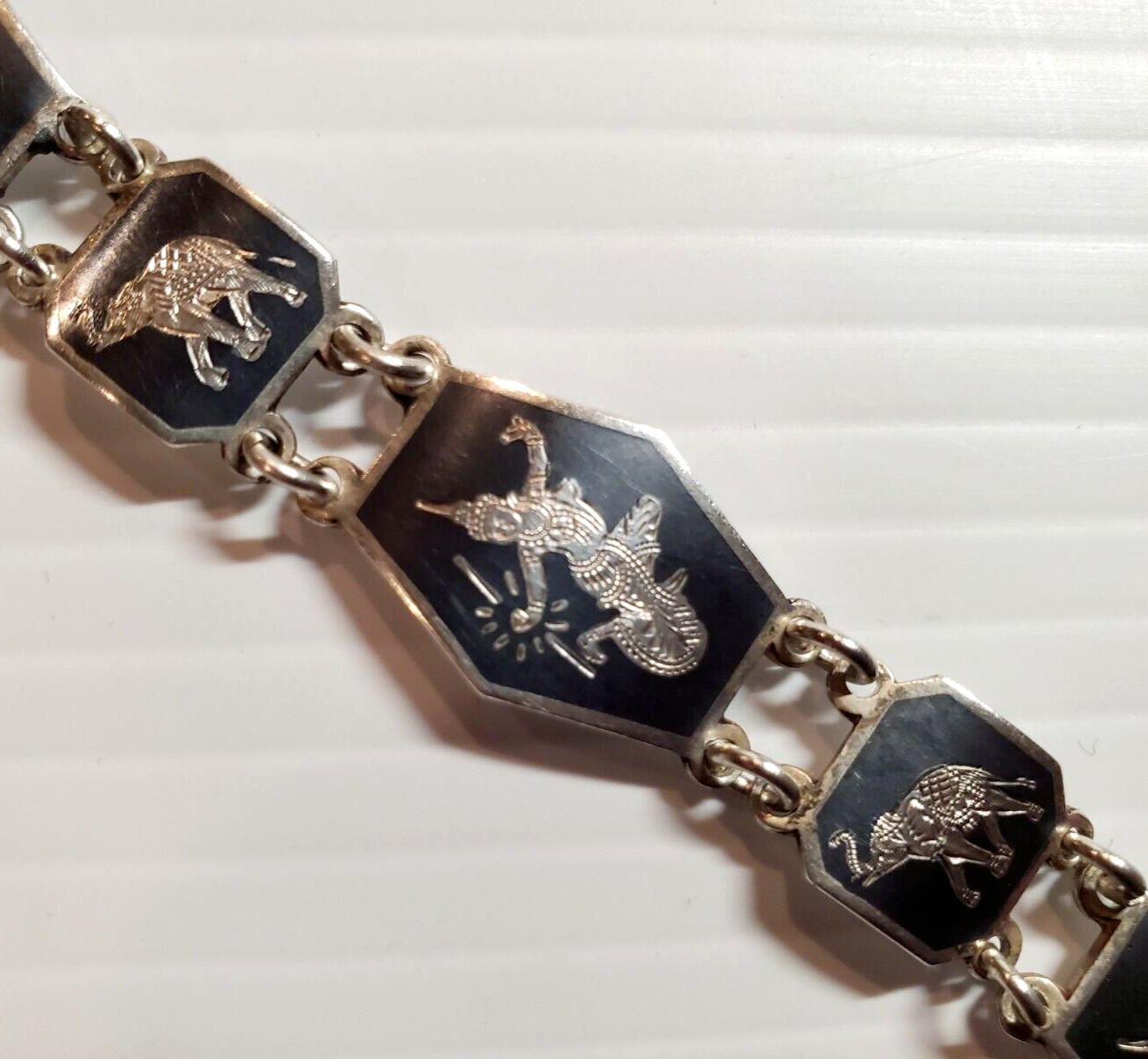 VTG Sterling Silver Siam Black Nielloware Filigree Bracelet 7in 21.4g AMFARCO