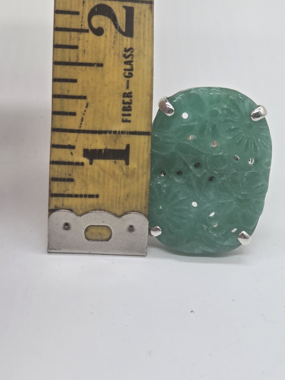 Vintage Amy Kahn Russell AKR 925 Sterling Silver Carved Green Jade Ring Size 9