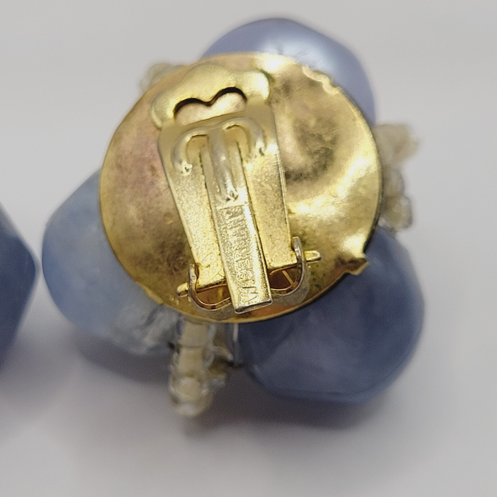 Blue Tones Lucite and Seed Bead Cluster Clip On Earrings 1950s 1960s W Germany