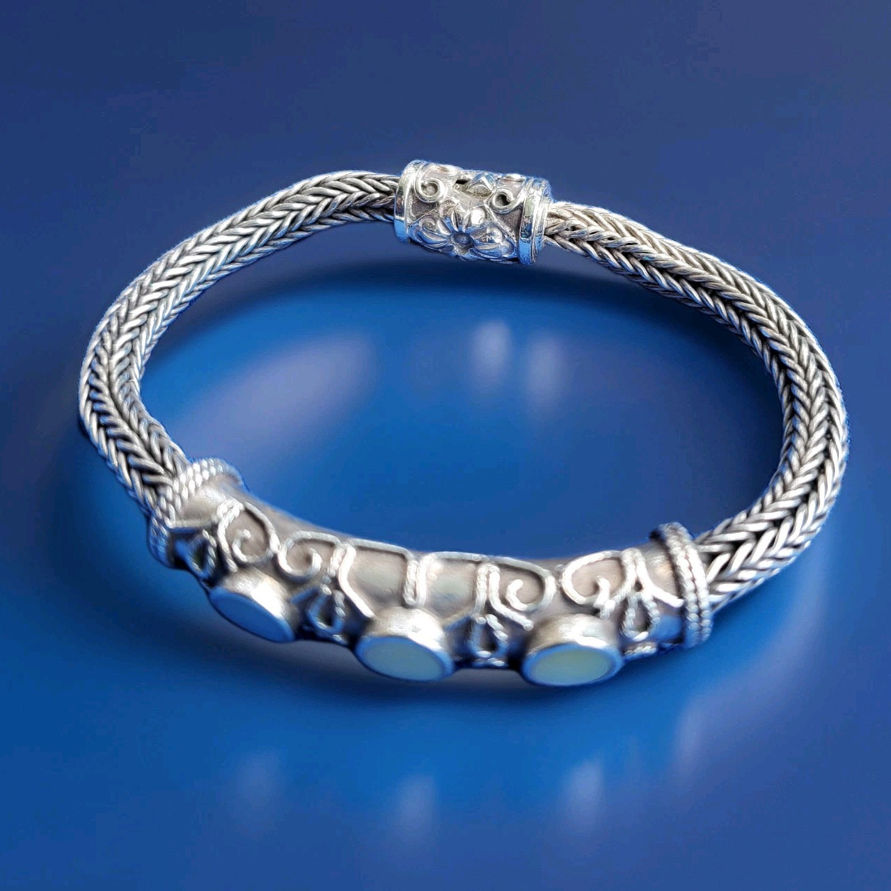 Byzantine 925 STERLING SILVER Bracelet Woven Braided FLEXIBLE Bangle Chain 7.75″