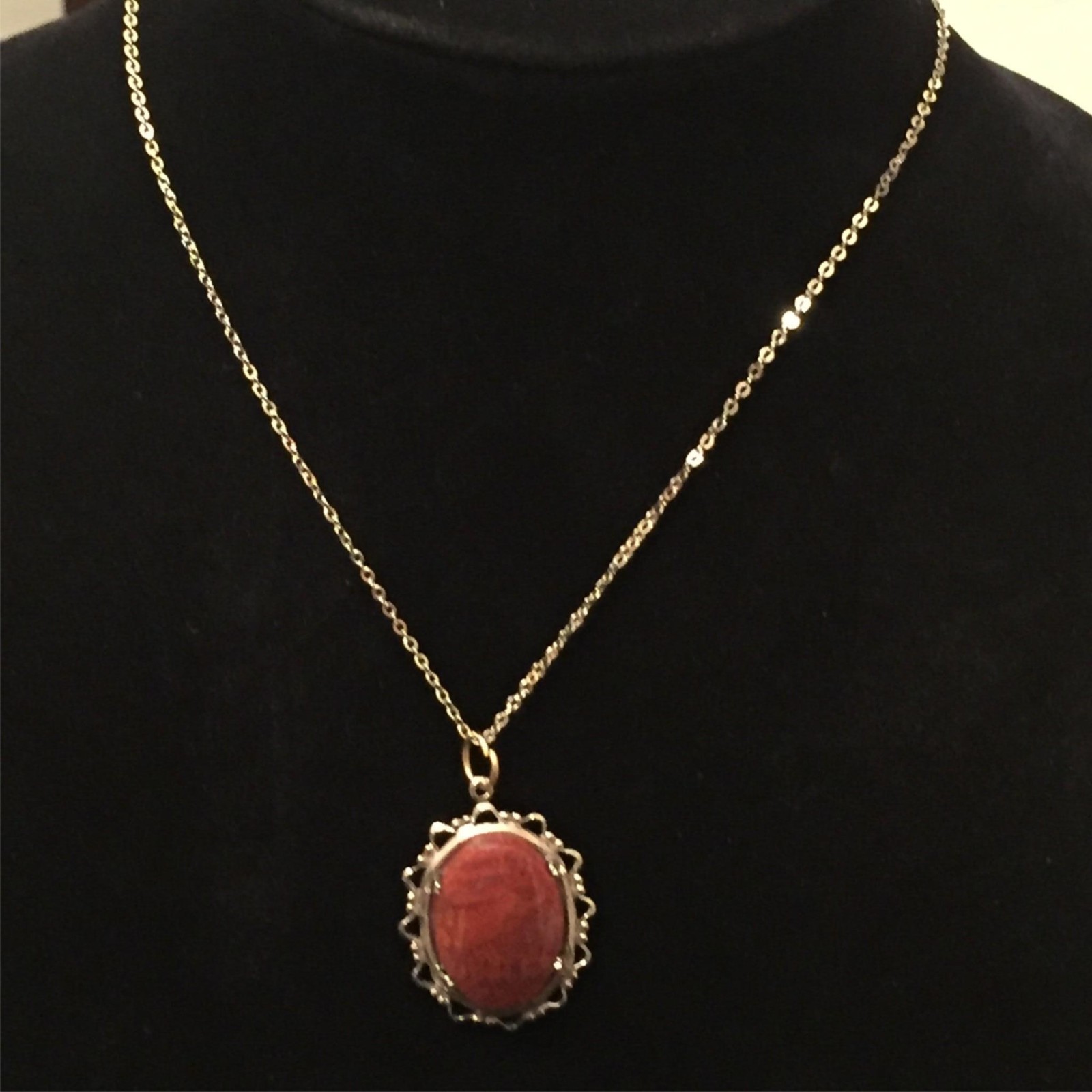 Vintage Red Jasper Large Natural Stone Cabochon Pendant Silver ST for Necklace