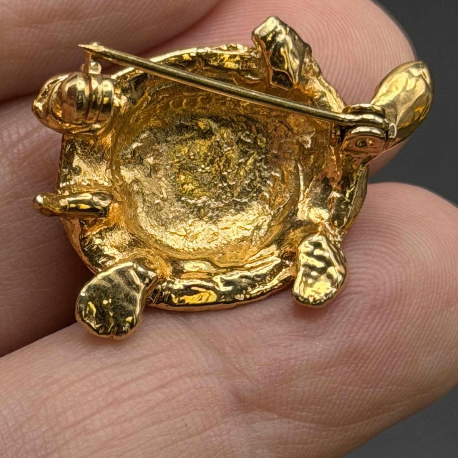 CRYSTAL TURTLE Tortoise Brooch Pin Gold Green Purple VINTAGE Green Eyes