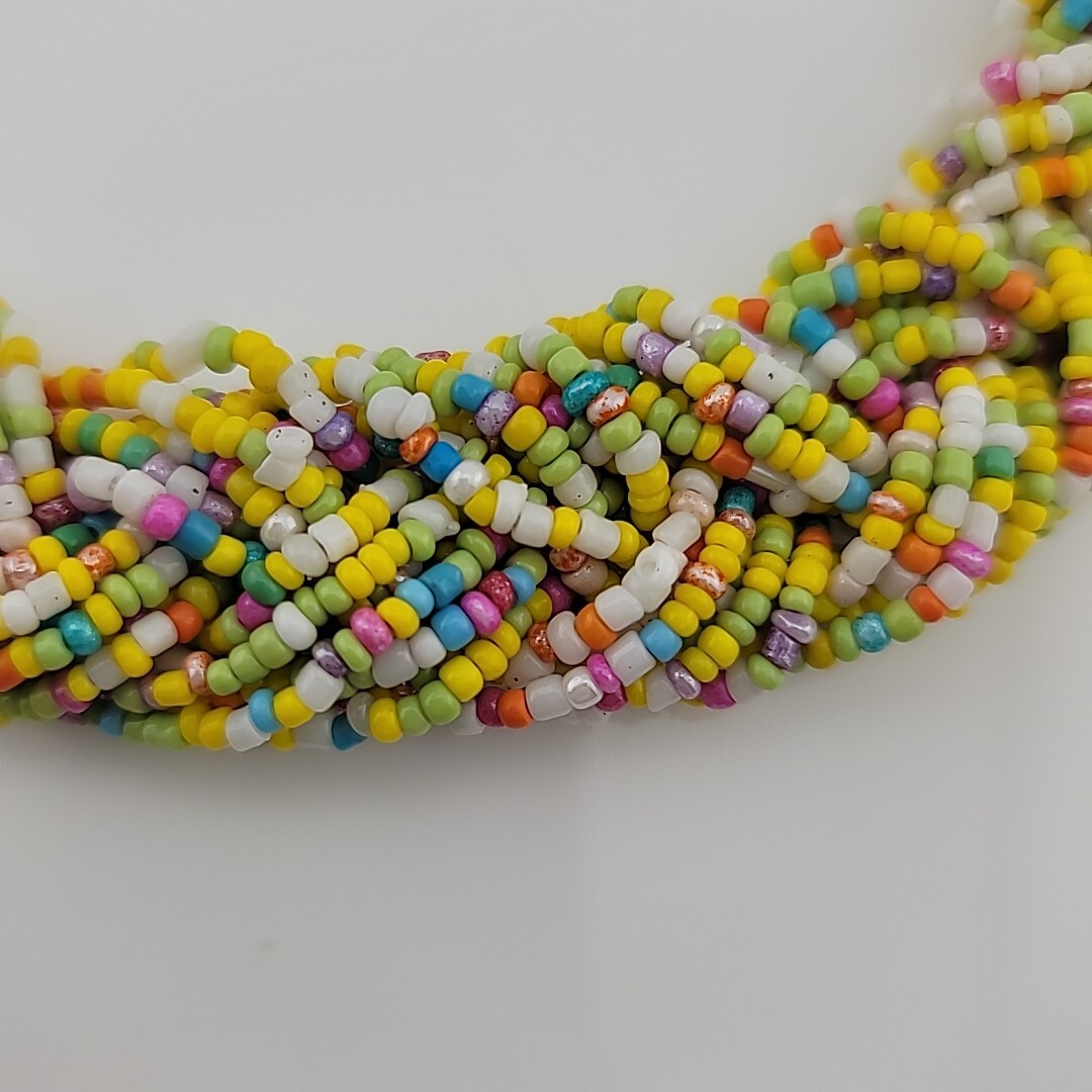 Vintage Braided Seed Bead 19″ Necklace Easter Multicolor Chunky Retro