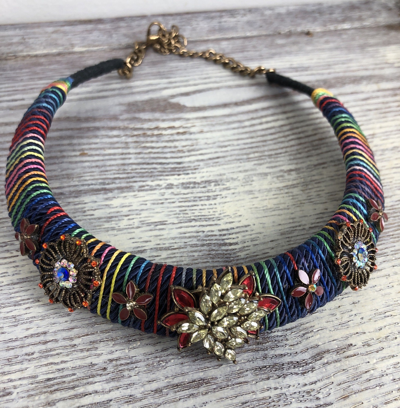 Boho Necklace Braided Collar Choker Lobster Claw Clasp Plus Fits 16-18” Vtg Look