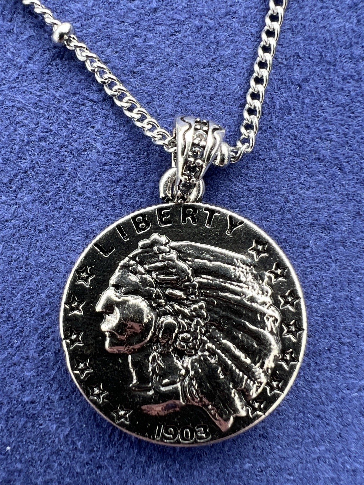 Vintage Liberty Coin Pendant Necklace Brass Coin Stainless Pepper Chain 18–20”