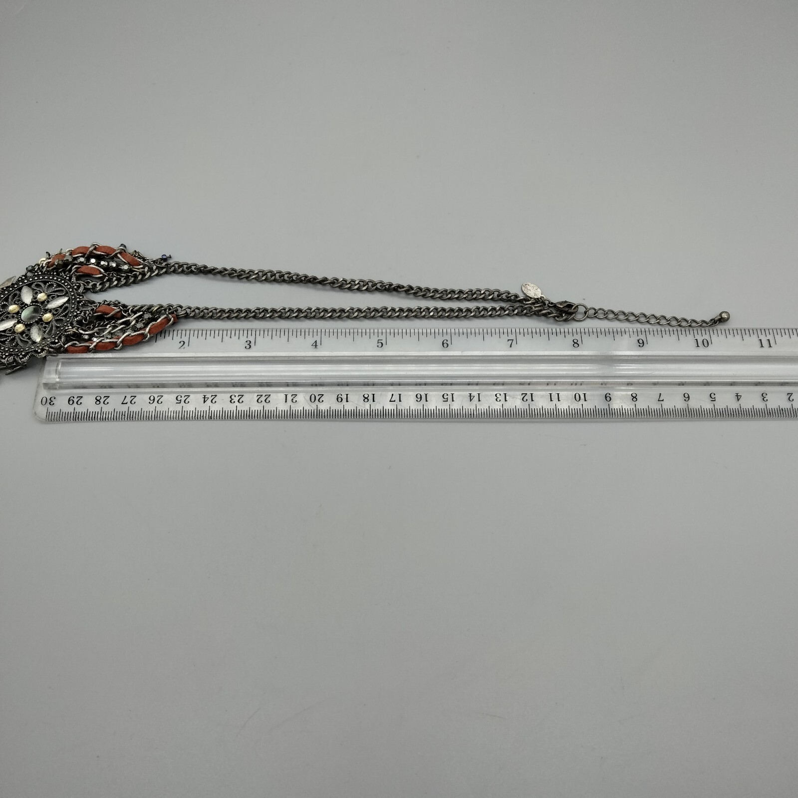 Boho Chic Western Fringe Faux Leather Adj Necklace 16″ Vintage Designer aeo Y2K