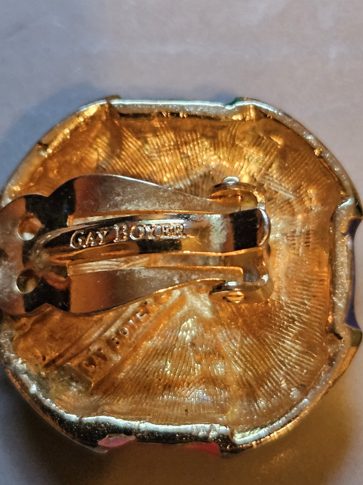Vintage Gay Boyer Multi Color Enamel Gold Tone Clip On Earrings