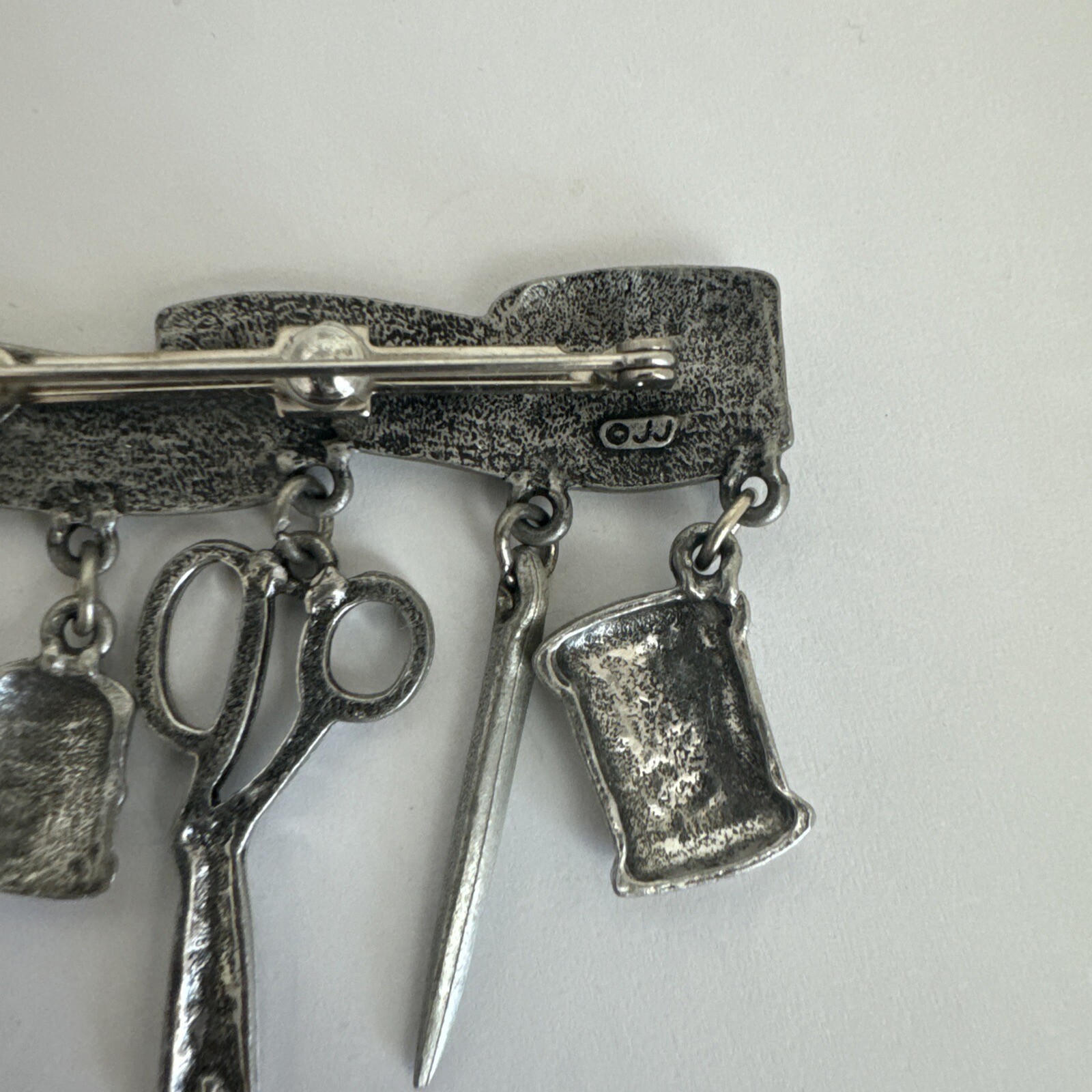 JJ Sewing Brooch Pewter Tape Measure With 5 Dangles