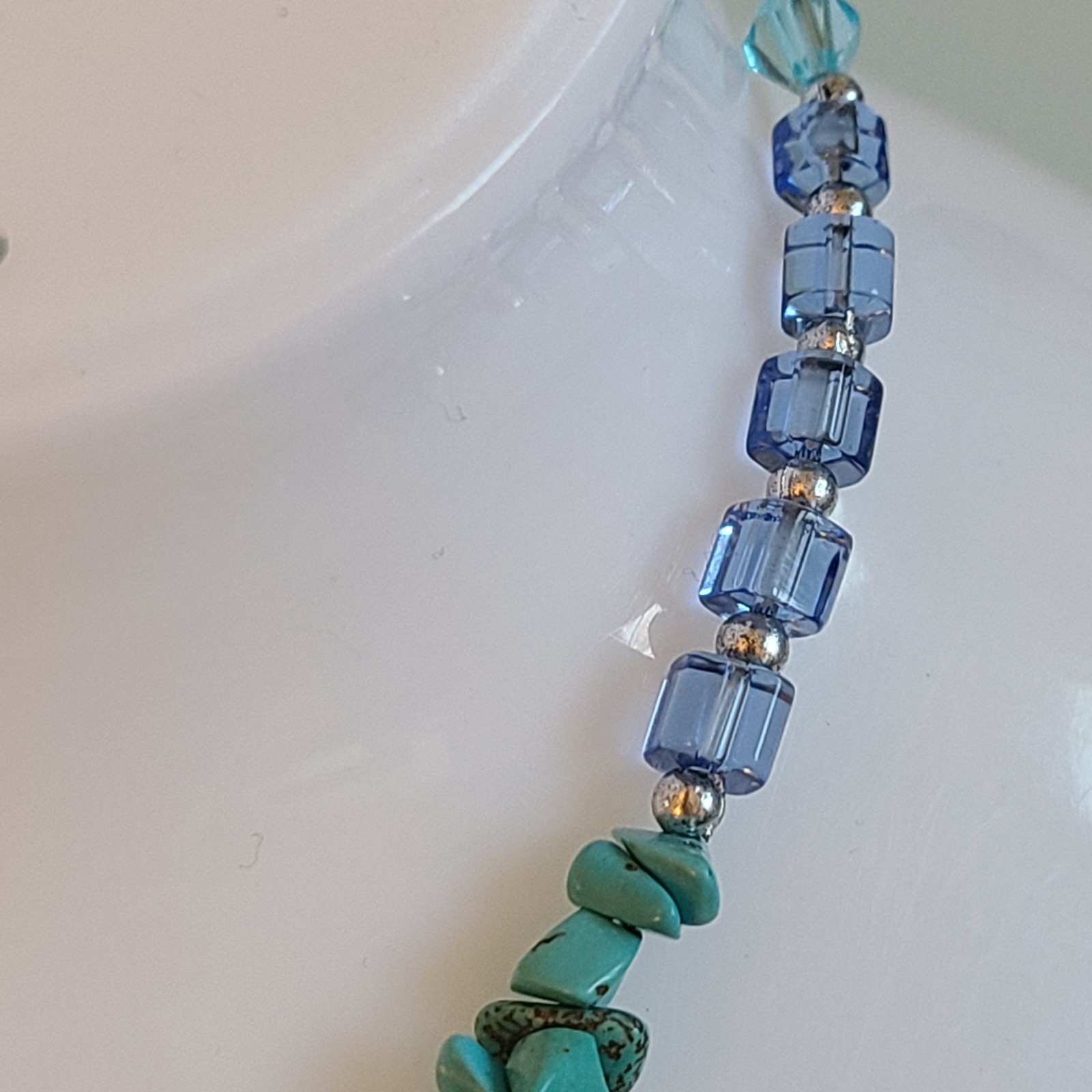 14″ Artisan Necklace – Genuine Turquoise Nuggets & Fire-Polished AB Glass Beads