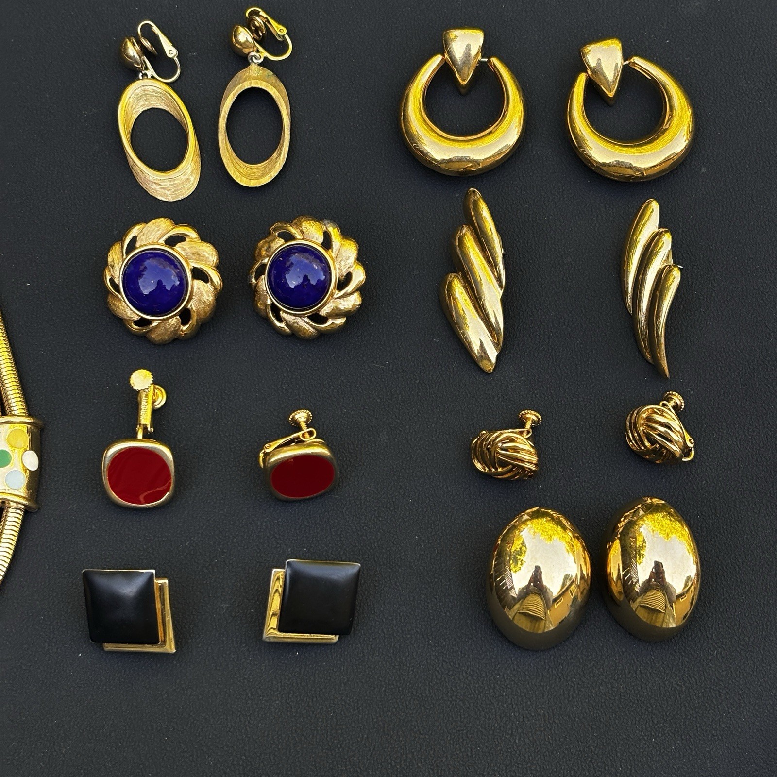 Vintage Monet Trifari Napier Gold Tone Necklace & Clip Earrings Lot 9 Pcs