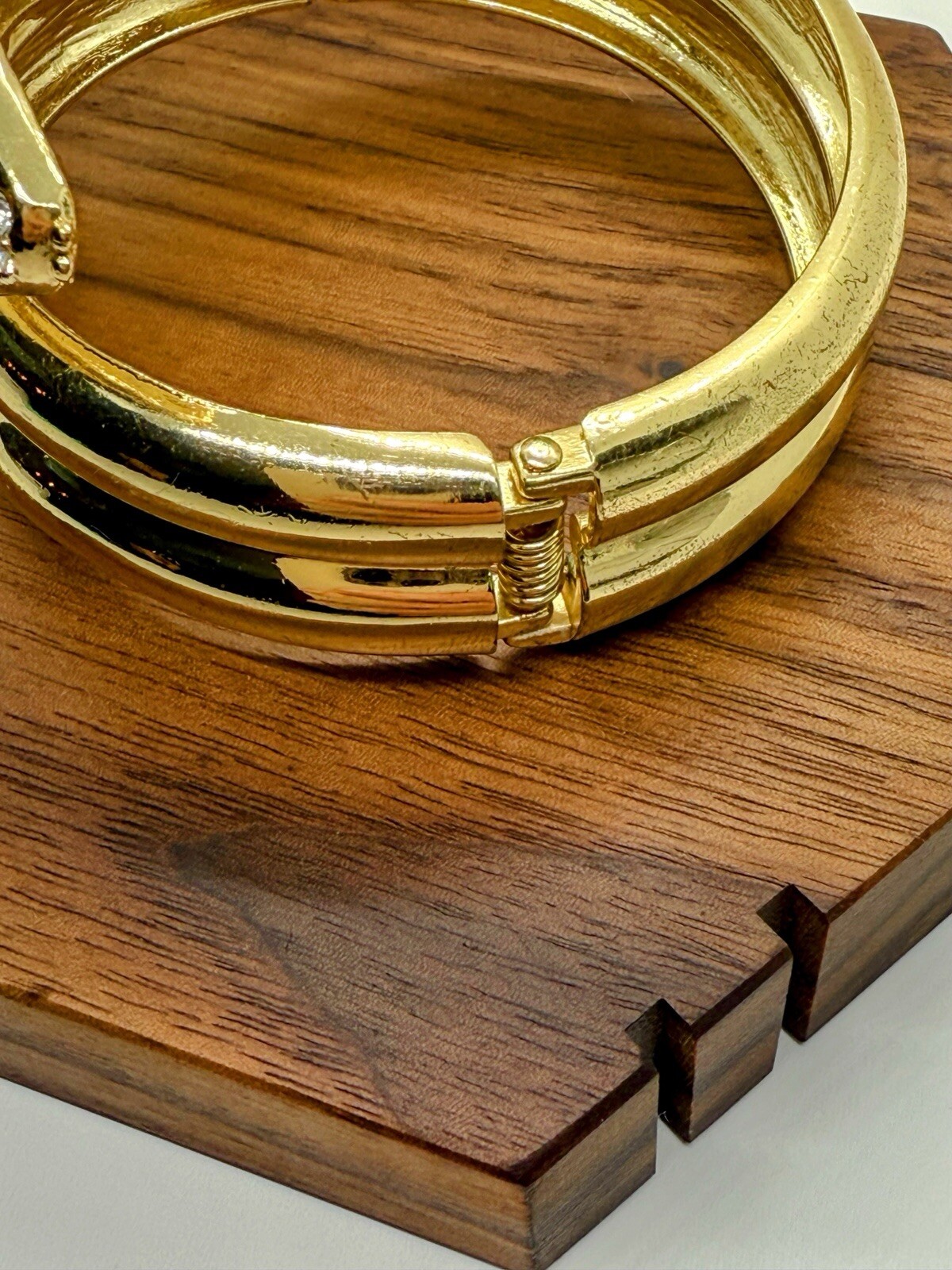 Gold Tone Rhinestone Snake Wraparound Hinge Bracelet – 2 3/8 Inch Inner D
