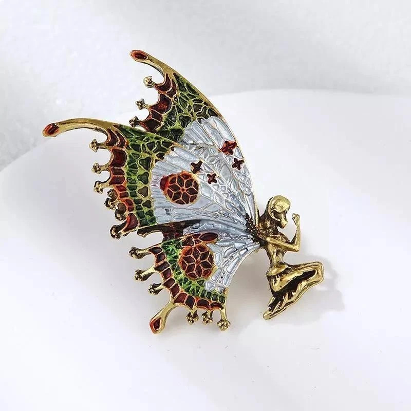 Vintage Art Nouveau Fairy Nymph Butterfly Brooch Pendant Shawl Pin Jewelry