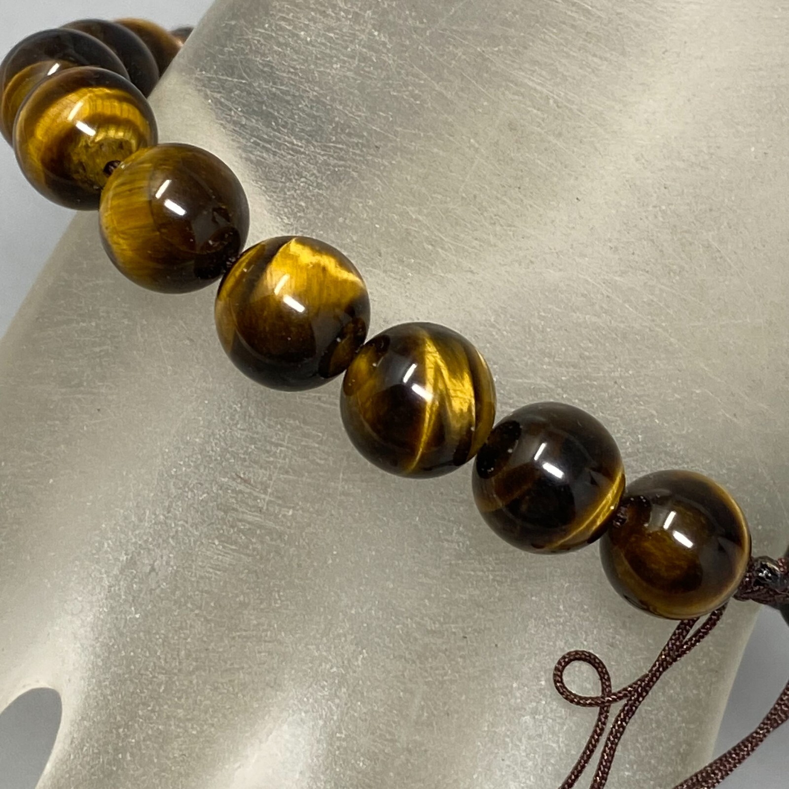 Mixed Stone Bracelet Gold Tigers Eye Black Matte Beads Buddha Head Slide 7-8″