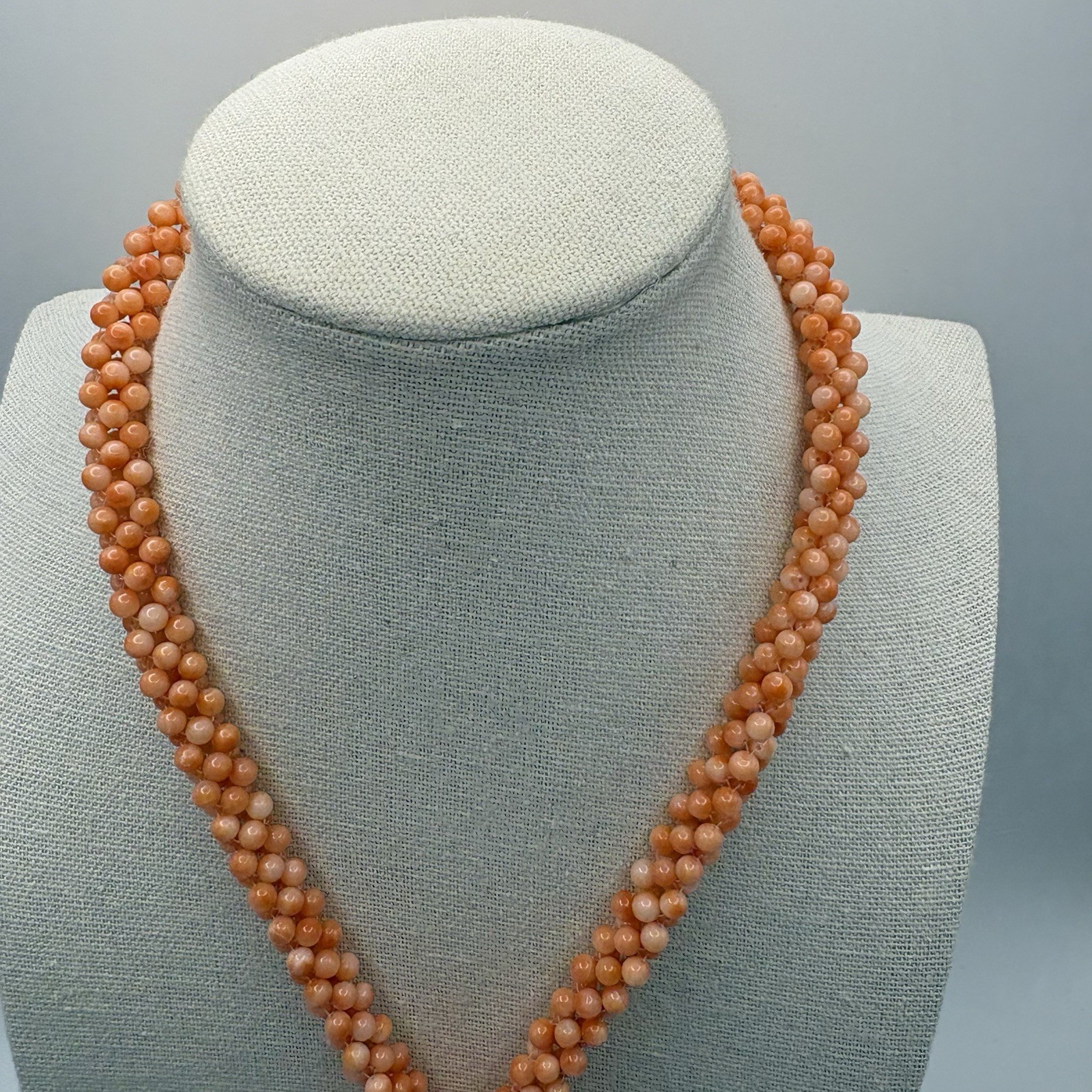 Vintage Salmon Coral Beaded Lariat Necklace: Adjustable Floral Design