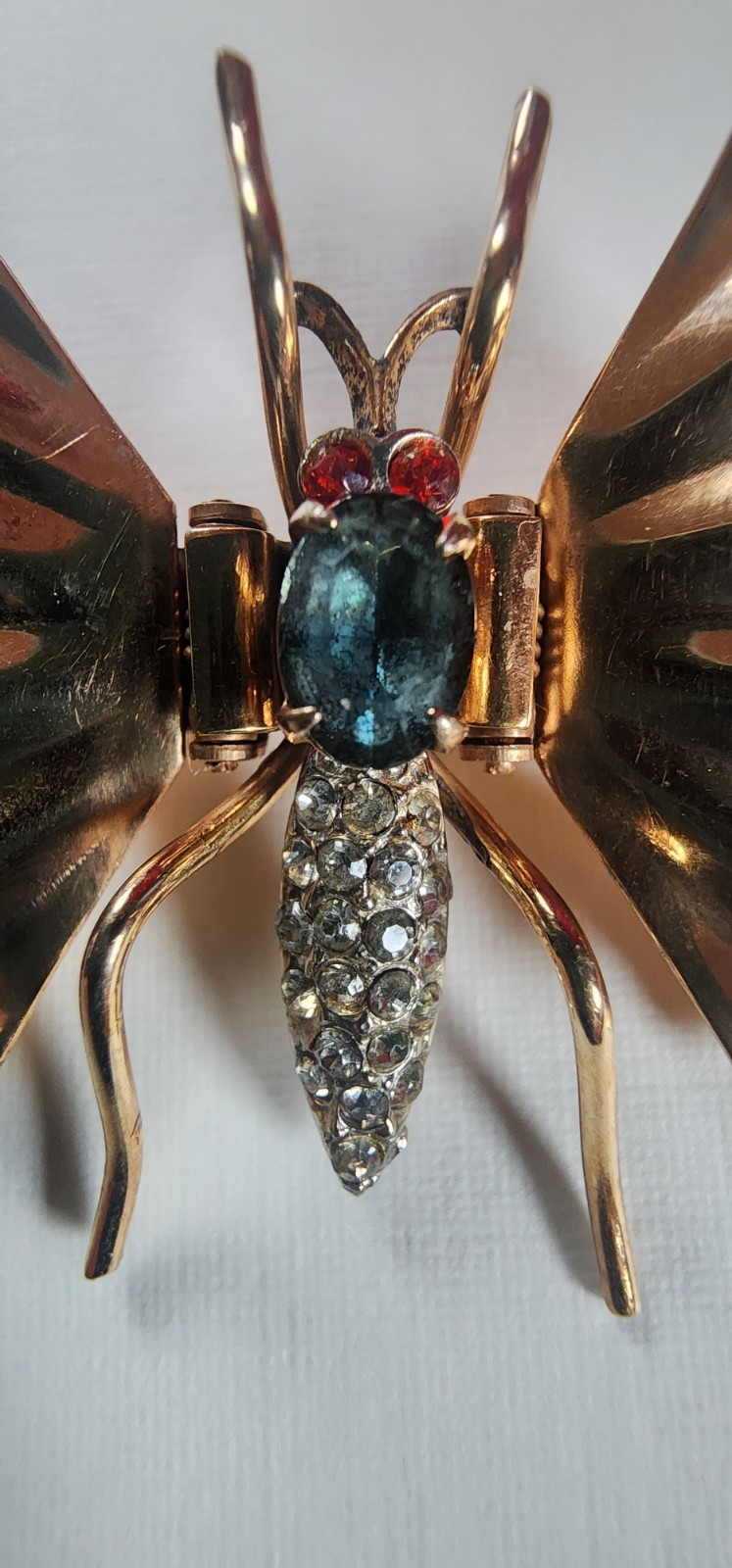 Rare Antique Charles Reis 12k Gold Filled Butterfly With Rhinestones Pin Brooch