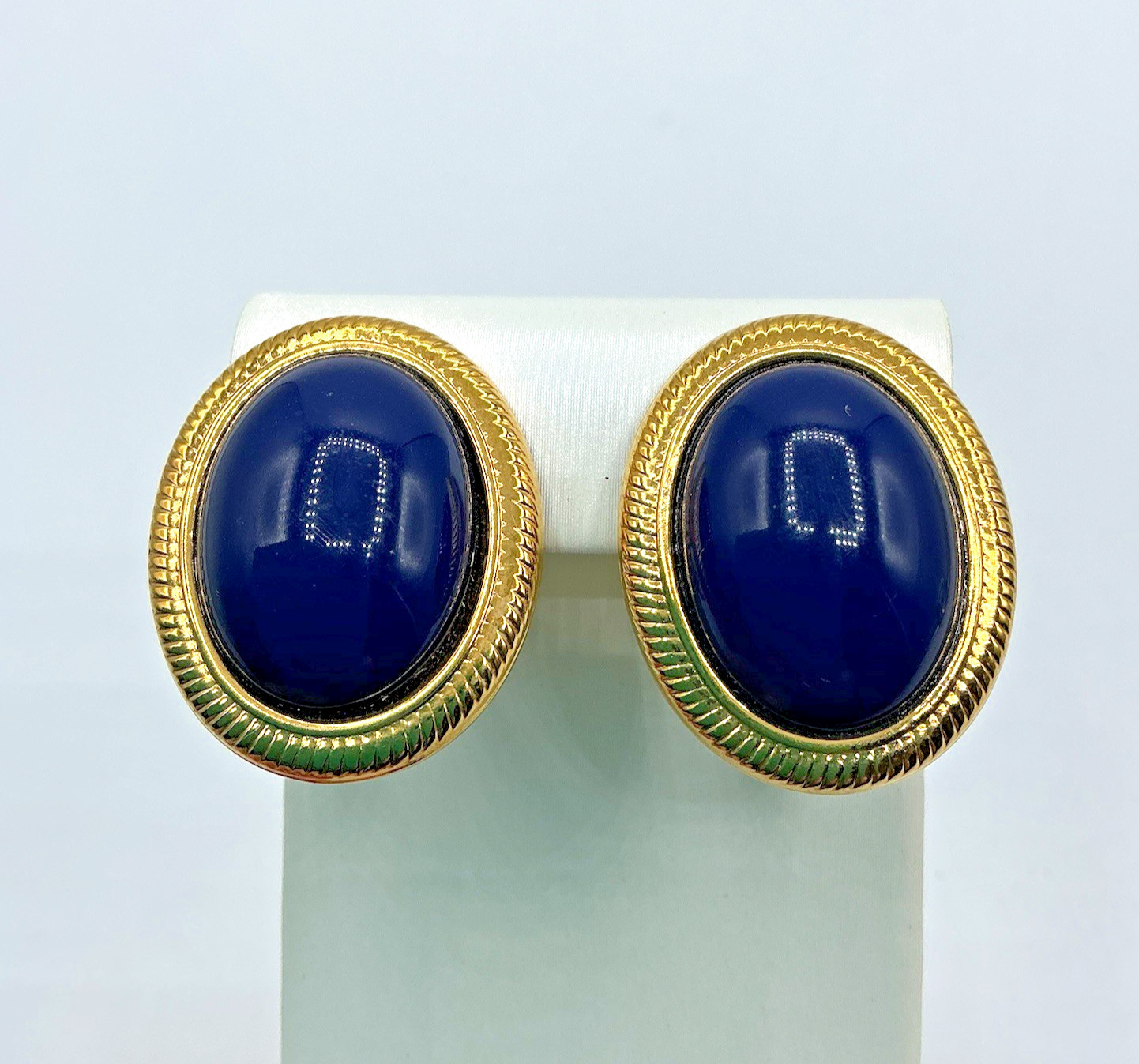 Napier Gold Tone Blue Cabochon Oval Adjustable Screw Back Clip On Earrings