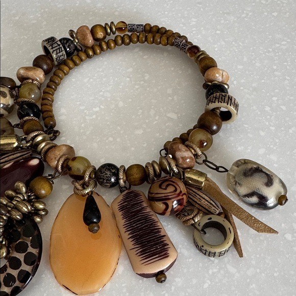 Vintage Necklace Oversized Earth Tone Wild Exotic Beaded Ovelap Choker