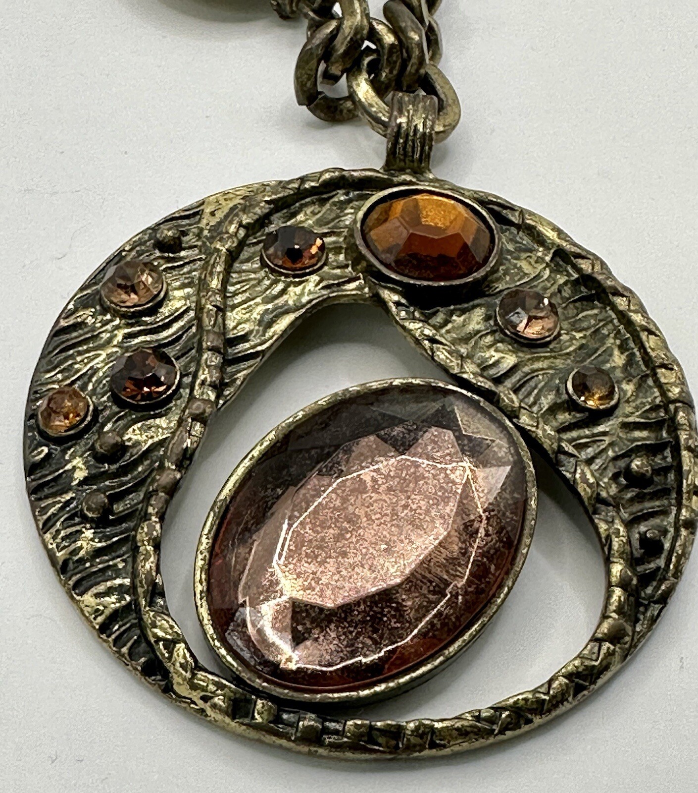 CG Antique Gold Tone Necklace With Brown Acrylic Beaded Pendant 20 Inches.