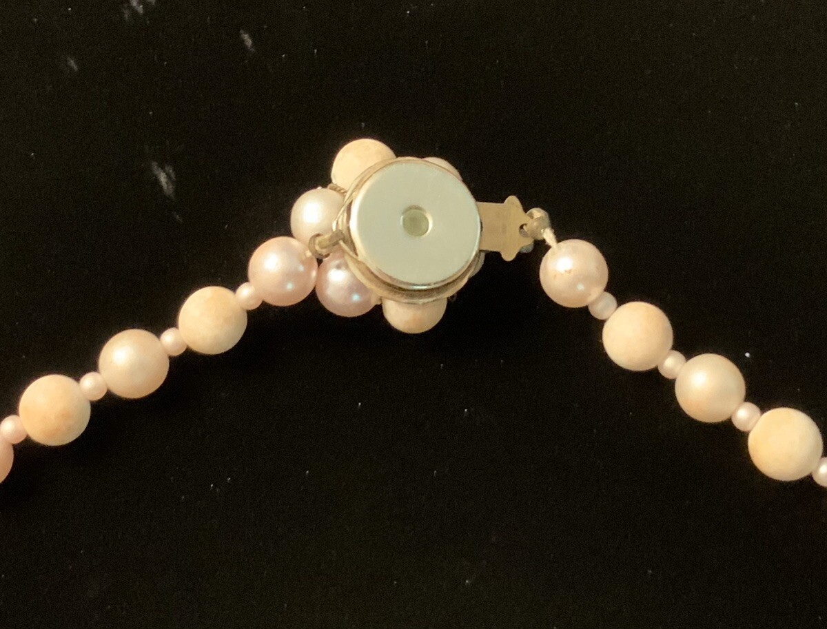 Vtg. 1950s-60s 18” Necklace, Pink Floral Design, Early Plastics, Post War Japan