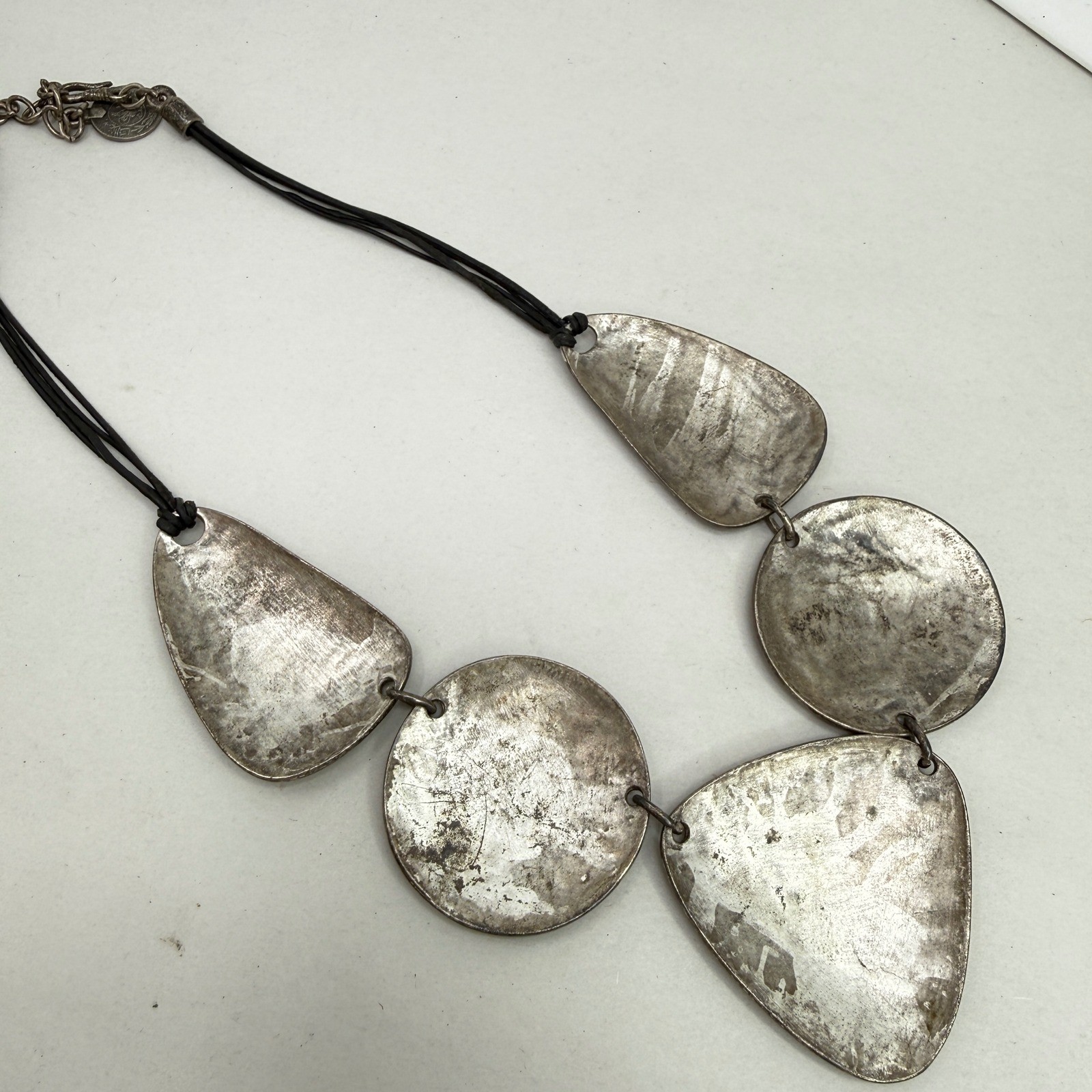 Vintage Ottoman Turkish Necklace Coin Tag Hook Clasp Artisan Hammered Metal Disc
