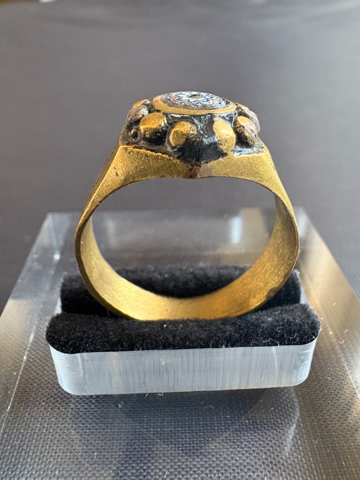 Vintage Handmade Tuareg Brass Ring Geometric Patterns & Rosette Motif Size 10 US