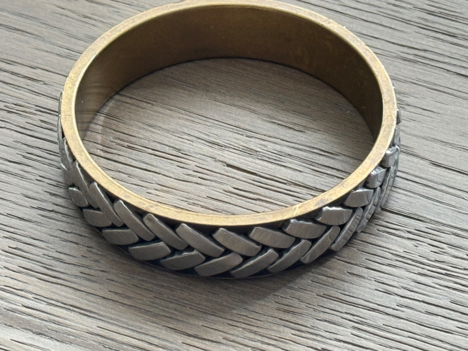 Vintage Bangle Metal Bracelet Black With Silver Tone Rockabilly