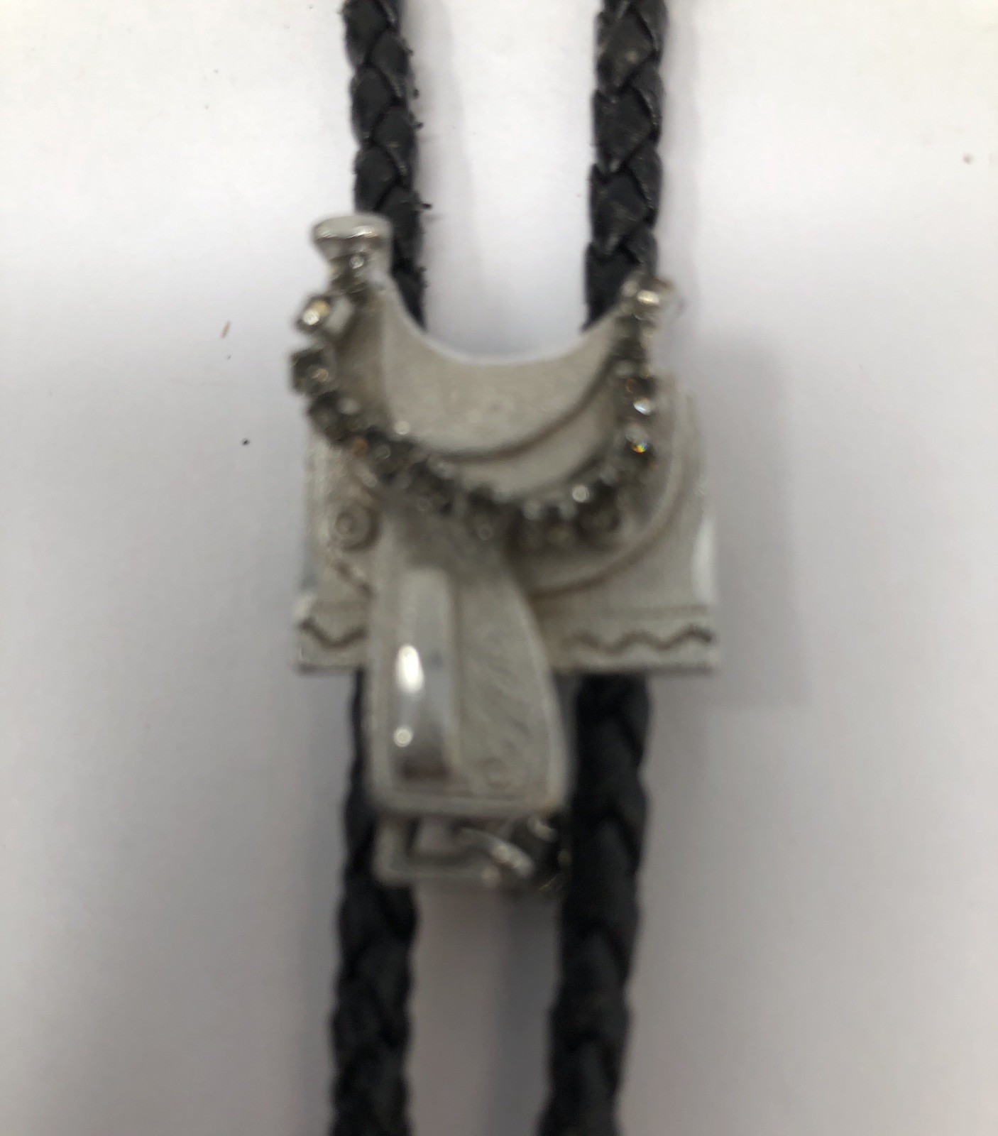 Saddle Bolo Tie Slide Braided Leather Western Rhinestone – Vintage