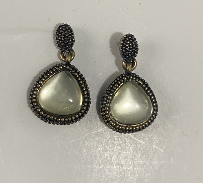 New Lia Sophia Kiam Family Matte Gold Caviar Earrings / Drop Genuine Quartz