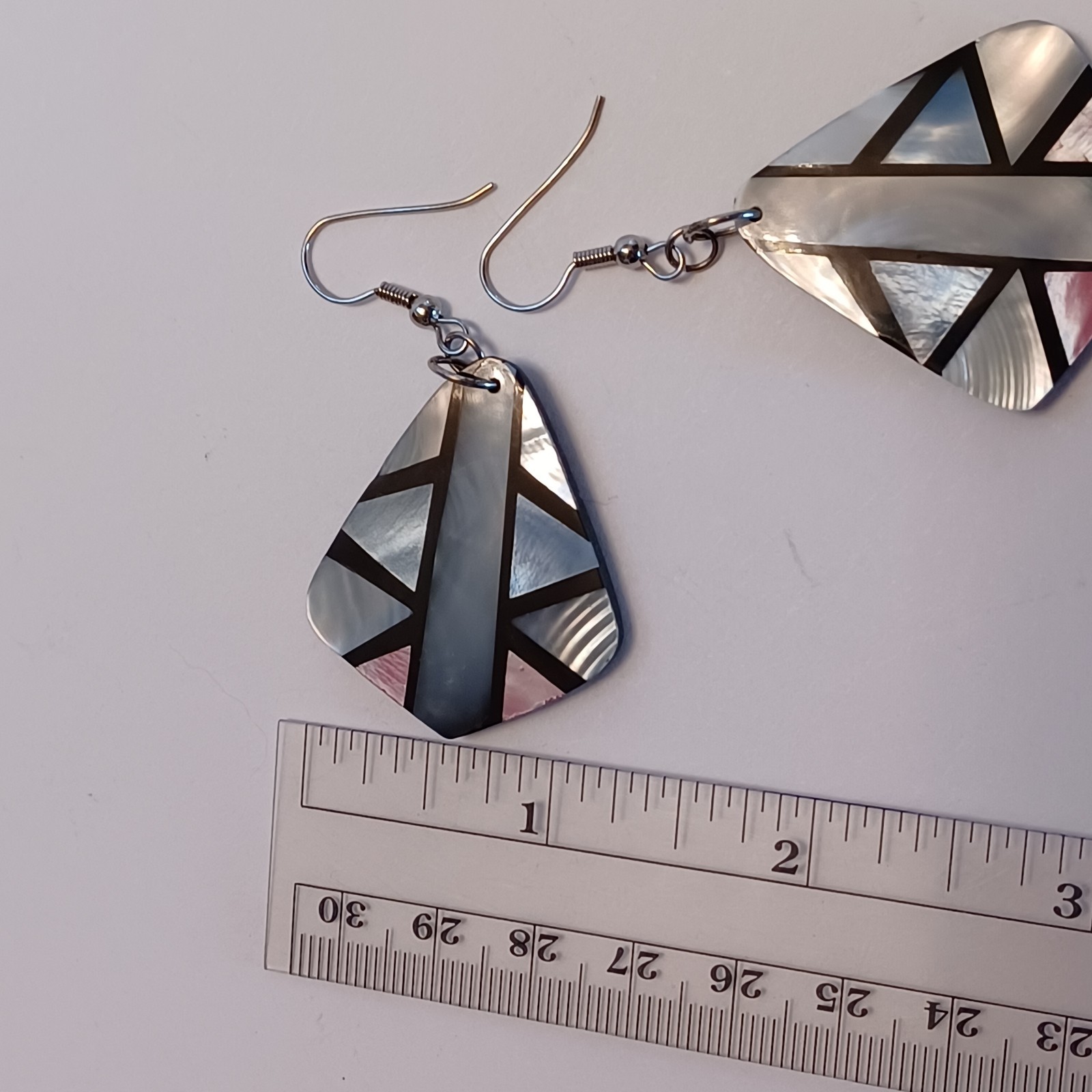 Vintage Shell Inlay Earrings Pink White Blue Black Gray