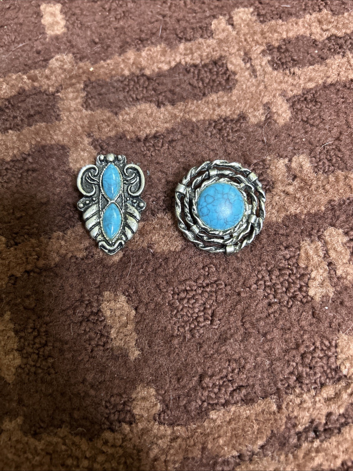 Set Of Two Turquoise Color Bolo Tie Clips (unknown stone and metal)