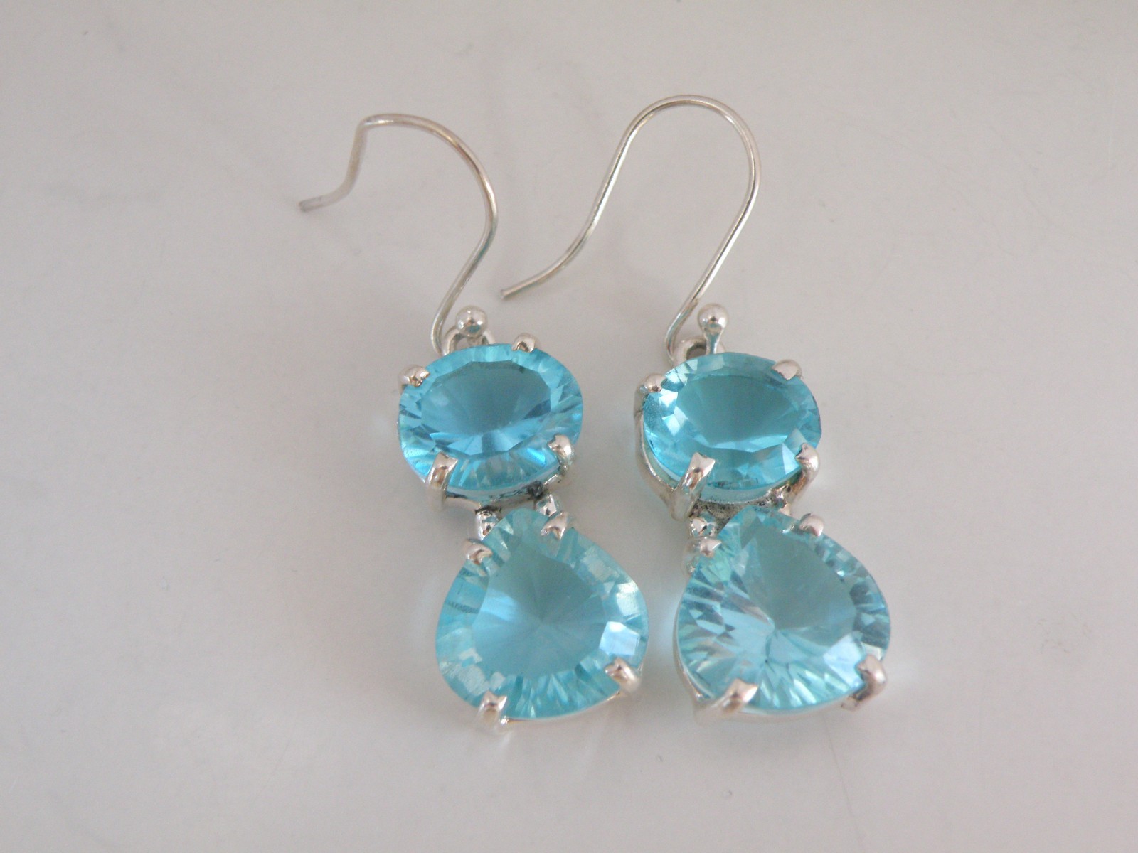 Vintage Sterling Silver 925 Heated Paraiba Blue Apatite Drop Dangle Earrings