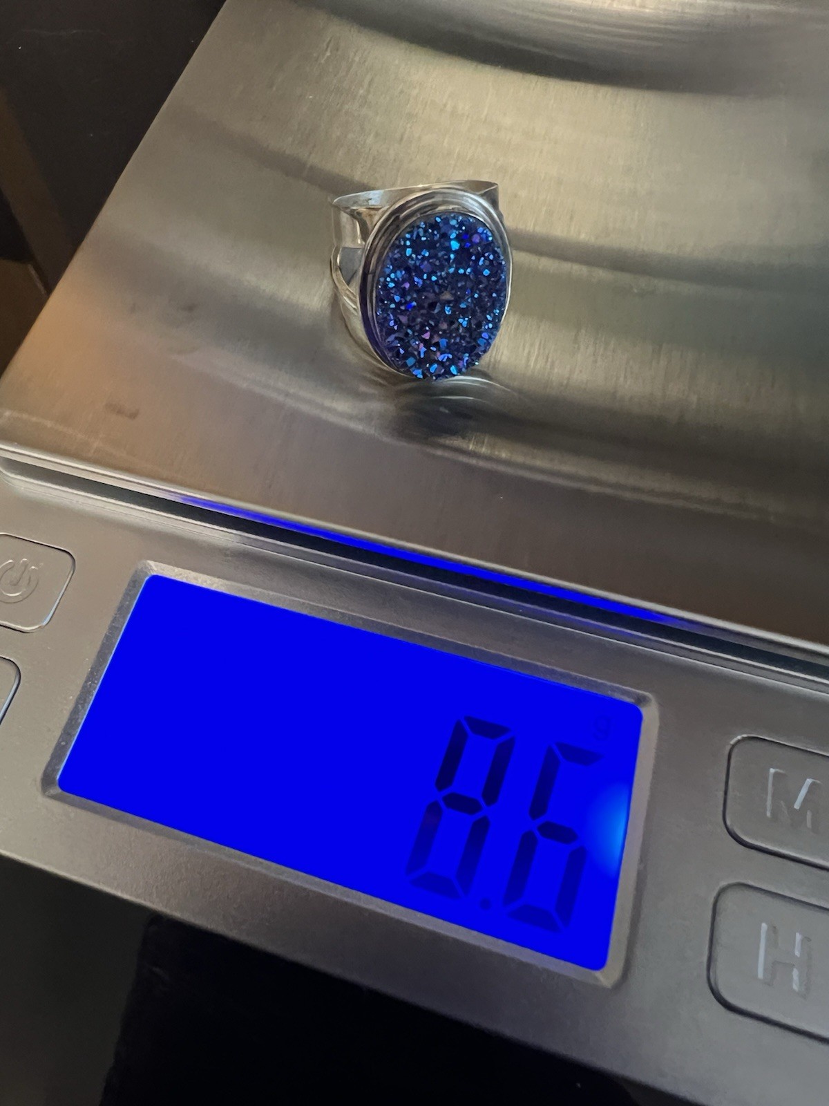 VINTAGE SOUTHWESTERN JAY KING DTR 925 STERLING PURPLE BLUE DRUZY STONE RING 5.5”
