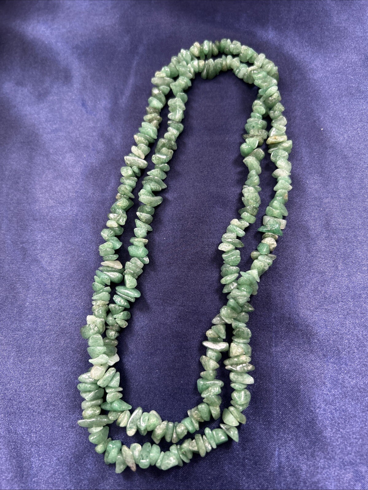 Vintage Jade Green Stone Chip Pebble Bead 36″ Long Necklace 76 grams