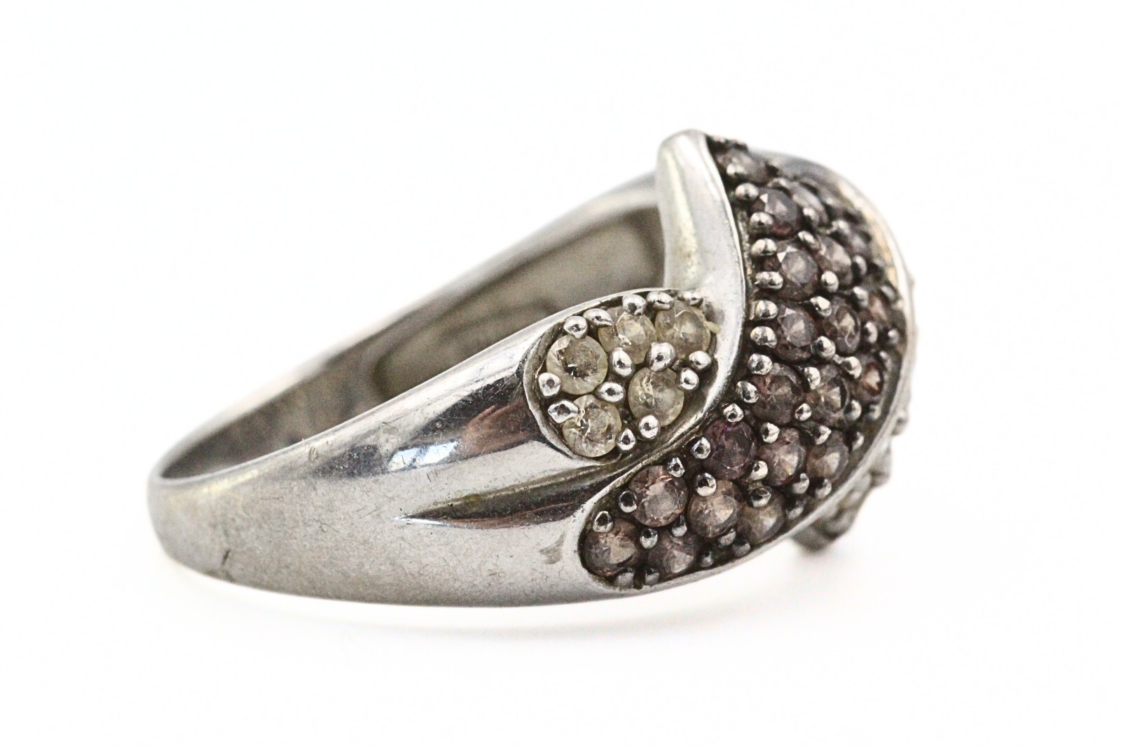 Stunning Meda Signed Sterling Silver White Brown CZ Stunning Ring Sz 9.5