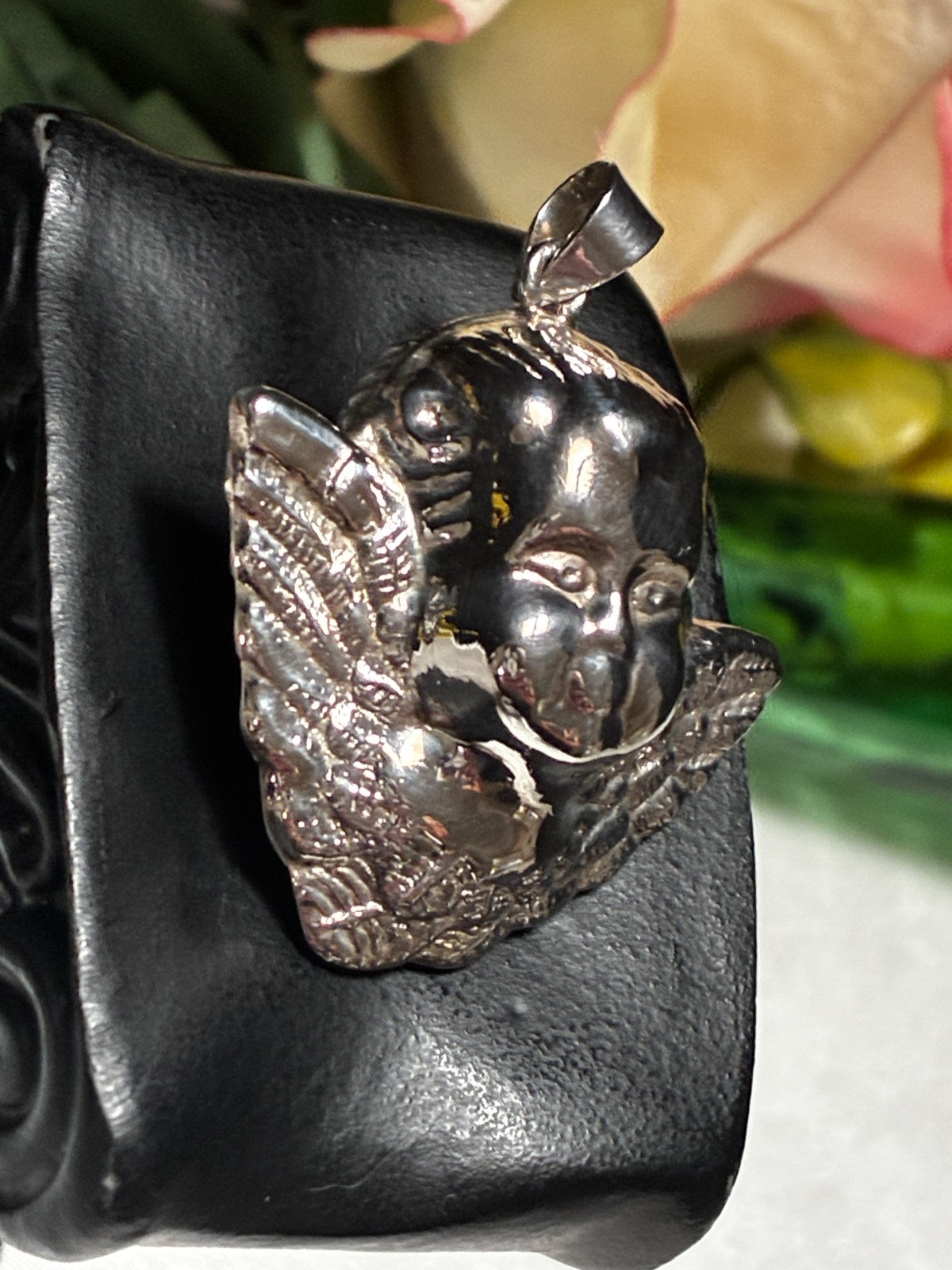 Vintage Fine 925 Sterling Silver 3D Puffy Angel Cherub Head Pendant