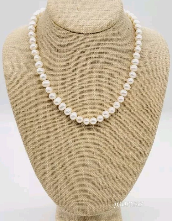 Faux Pearl Necklace 925 Sterling Silver tone Statement 17.5 in Vintage