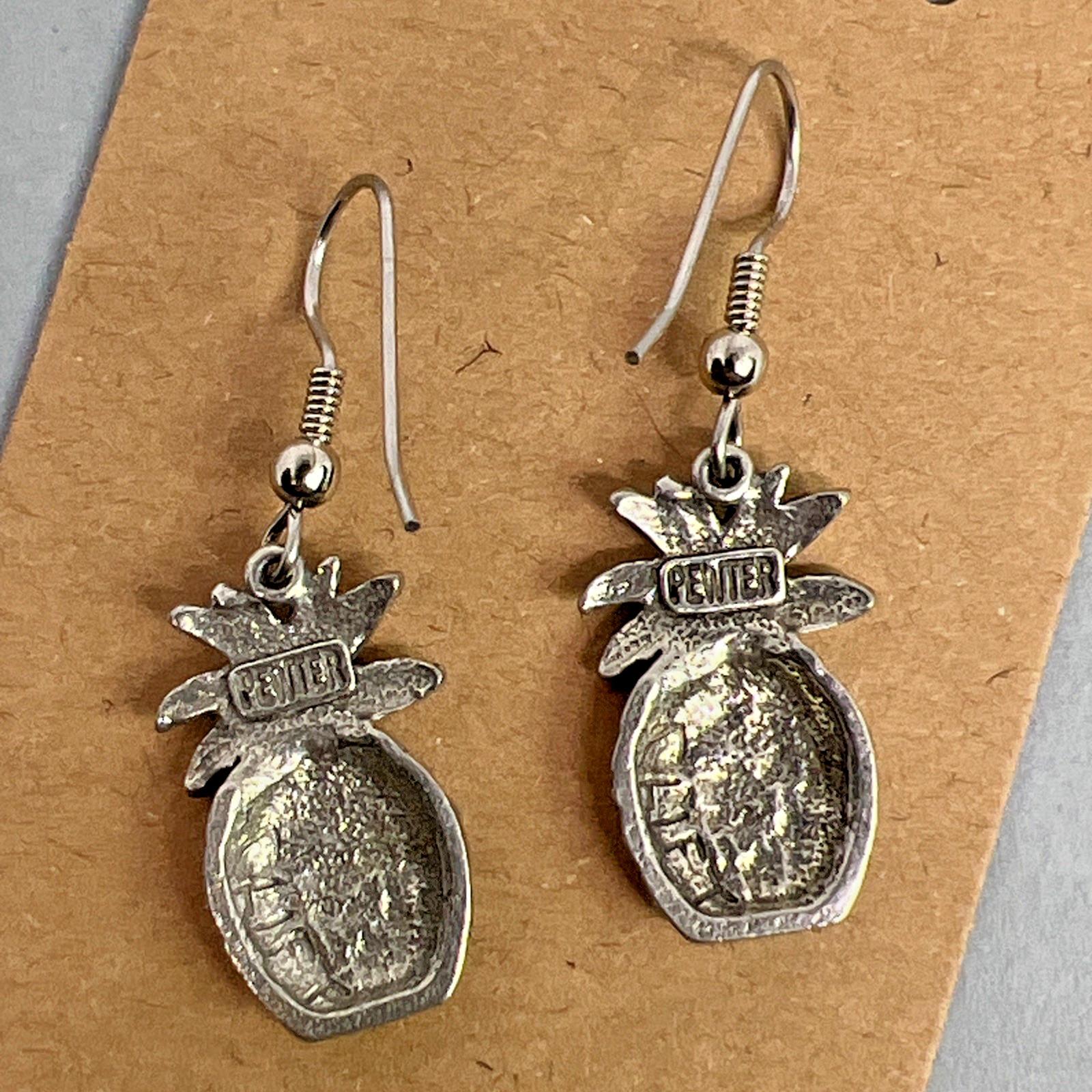 Vintage Signed Jim Clift Handcrafted Pewter Pineapple Pierced Earrings