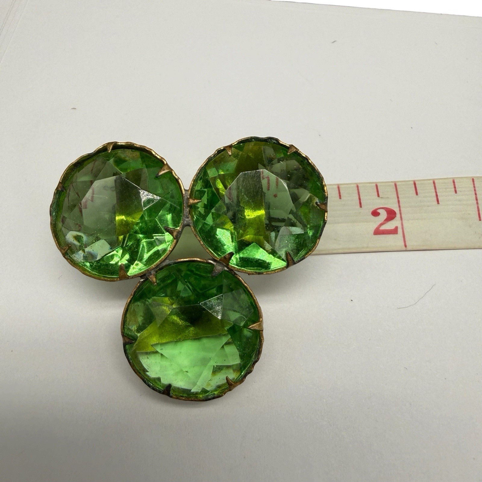 Antique Art Deco Green Clover Cluster Brooch Pin Large Faceted Crystal Austrian