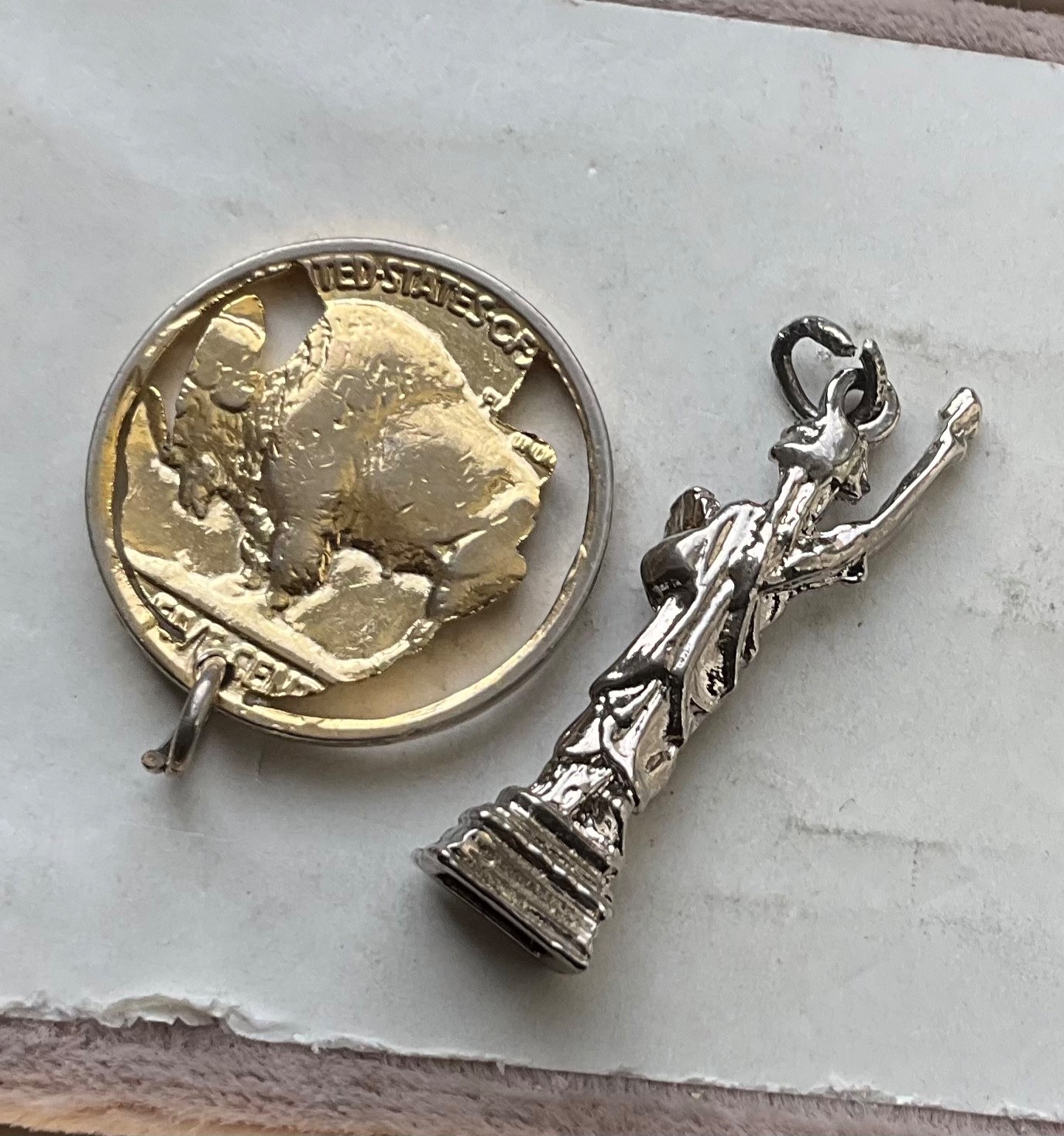 Vintage BUFFALO HEAD NICKEL Coin 1936 Silhouette STATE LIBERTY Charms Plated